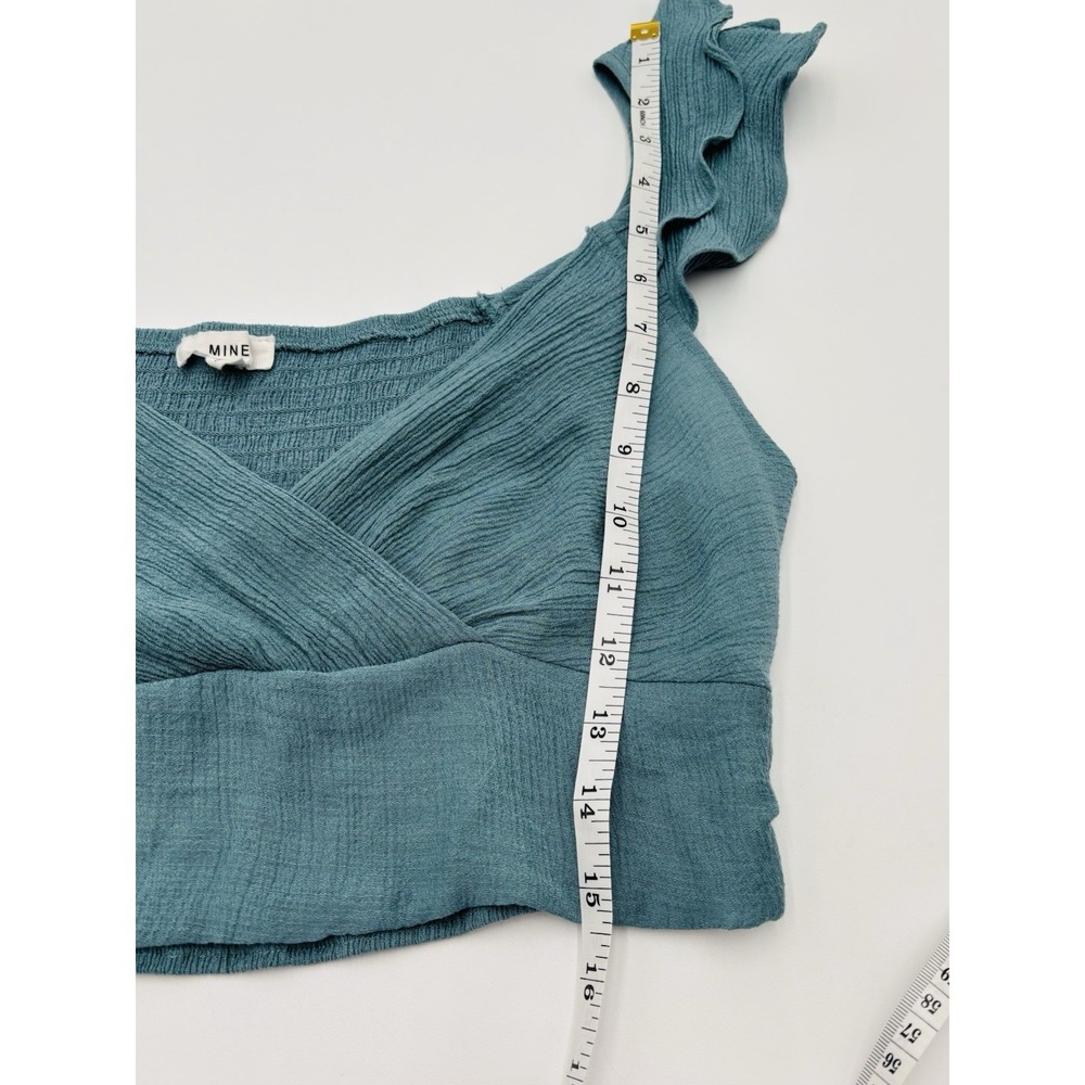 Mine Teal Ruffle Strap Crop Top M Smocked Back Boho Cottagecore Beachy Bralette - Picture 7 of 8